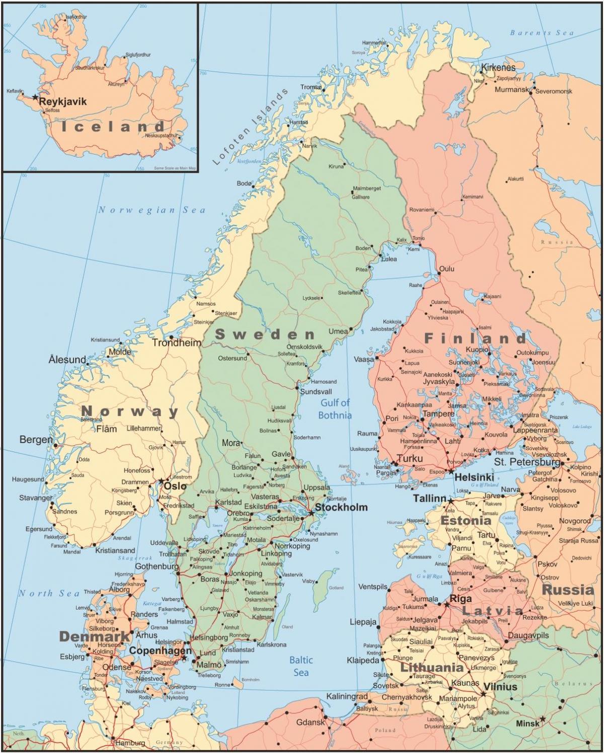地图芬兰和周边国家